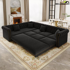 Black Velvet L-Shaped Sectional Sofa