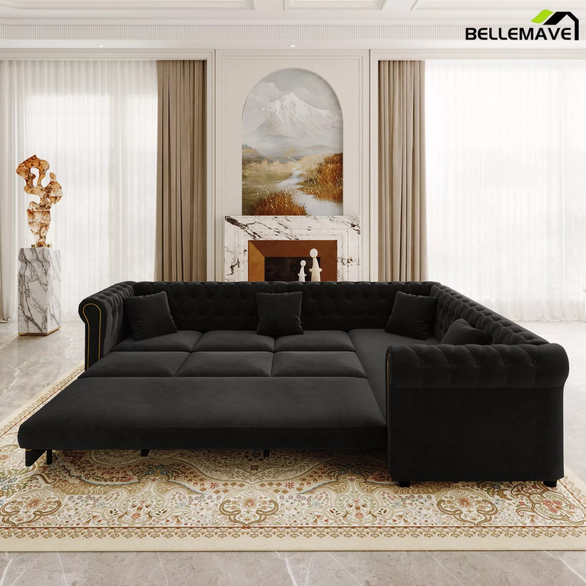 Black L-Shaped Sofa with Chaise Lounge