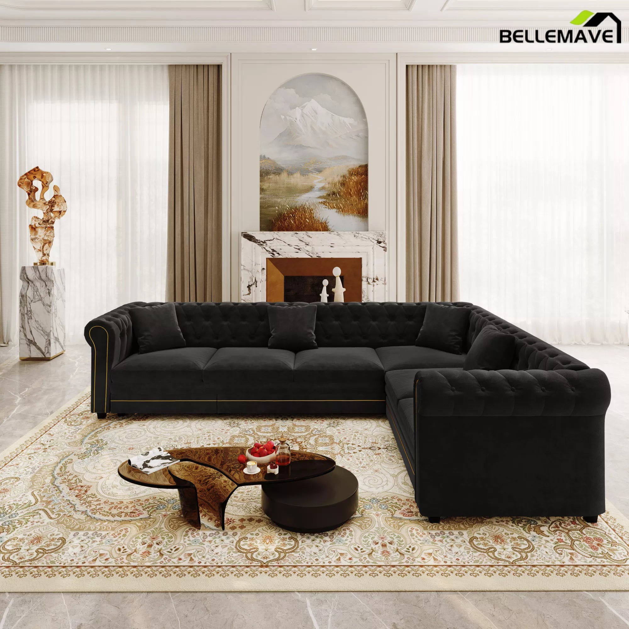 Black Sleeper Sectional Sofa Front View
