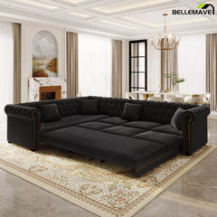 Black Velvet Sectional Sofa Living Room View