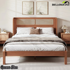 brown bamboo platform bed in modern bedroom