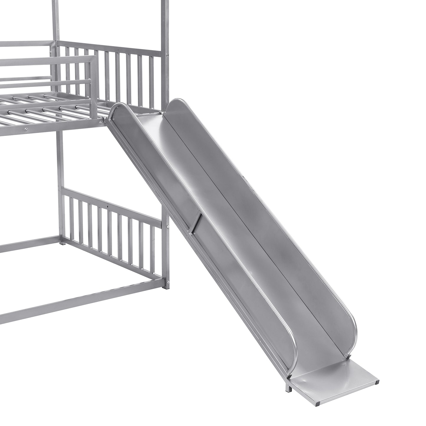 Bellemave Twin over Twin Metal Bunk Bed House Bed with Slide and Staircase
