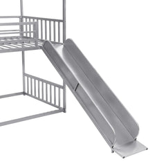 Bellemave® Twin Size Metal House Bunk Bed with Slide and Staircase