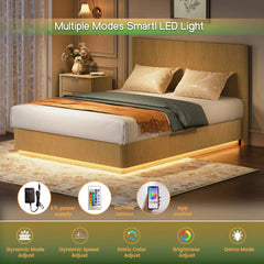 Bellemave® Mid Century Modern Bed Frame, Fluted Platform Bed Frame with Headboard, Wood & Steel Platform Beds with LED Lights, Heavy Metal Frame Support Bellemave®
