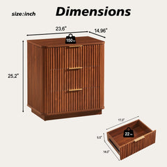 Bellemave® Nightstand Set of 2, 3-Drawer Dresser with Curved Wave Design, Walnut Bedroom Side Table Bellemave