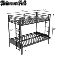 Bellemave Twin Over Full Metal Bunk Bed with Two Side Ladders & Guardrail, Bottom Full Size Bunk Bed Can be Converted into Futon/Seat(Black) Bellemave