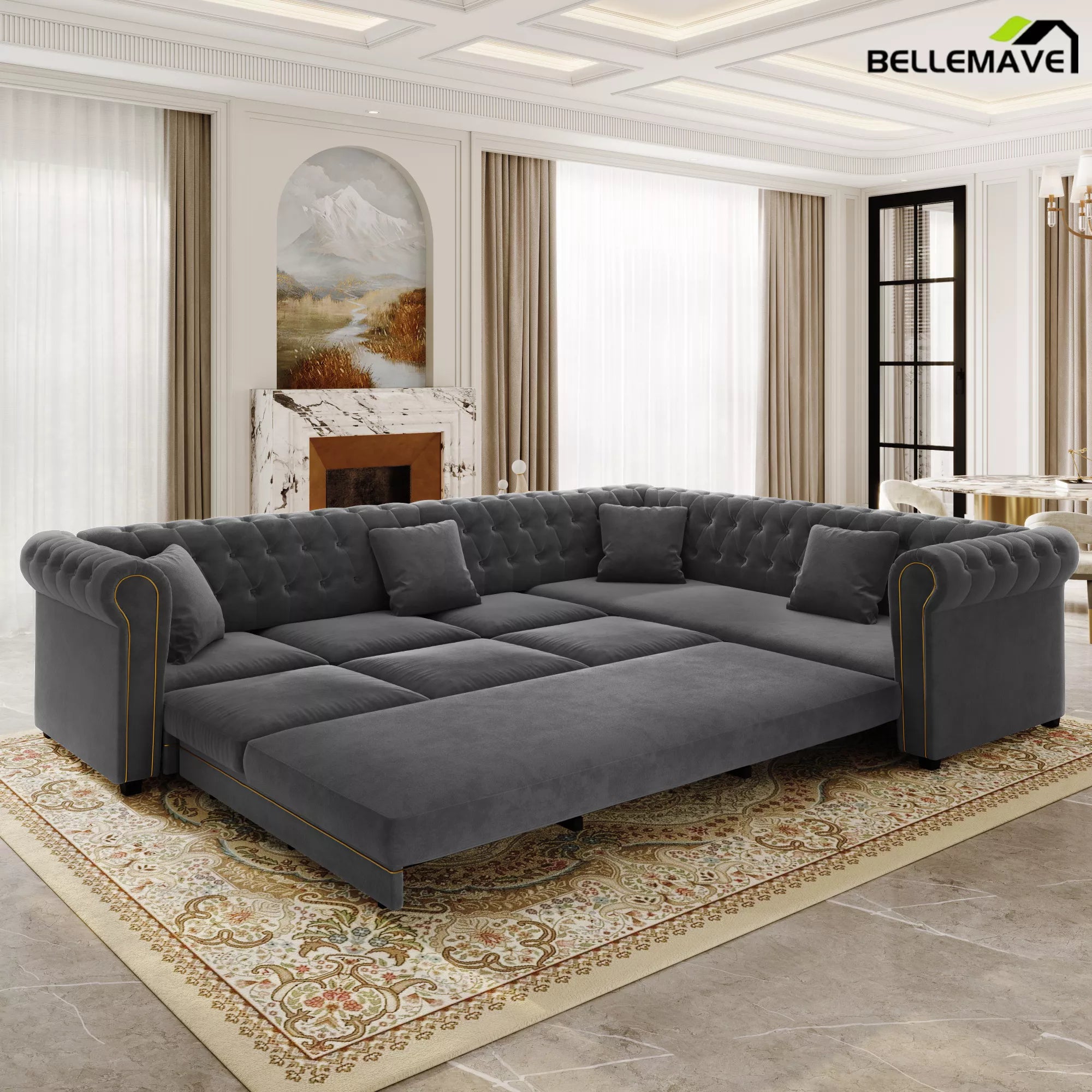 Dark Grey Pull Out Sleeper Sofa Bed