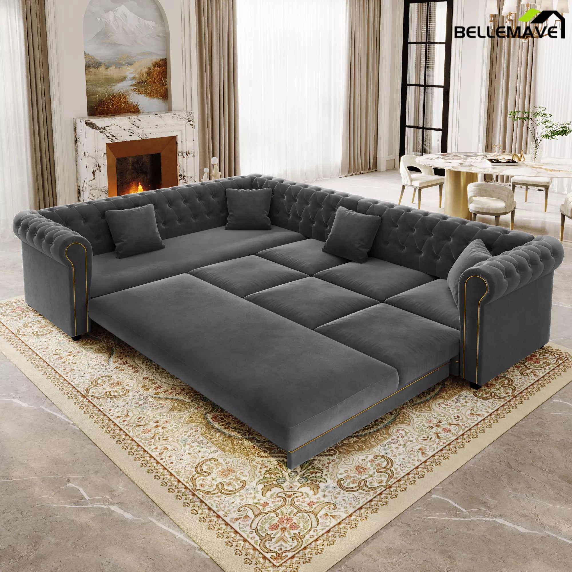 Dark Grey Sleeper Sectional Sofa Front View