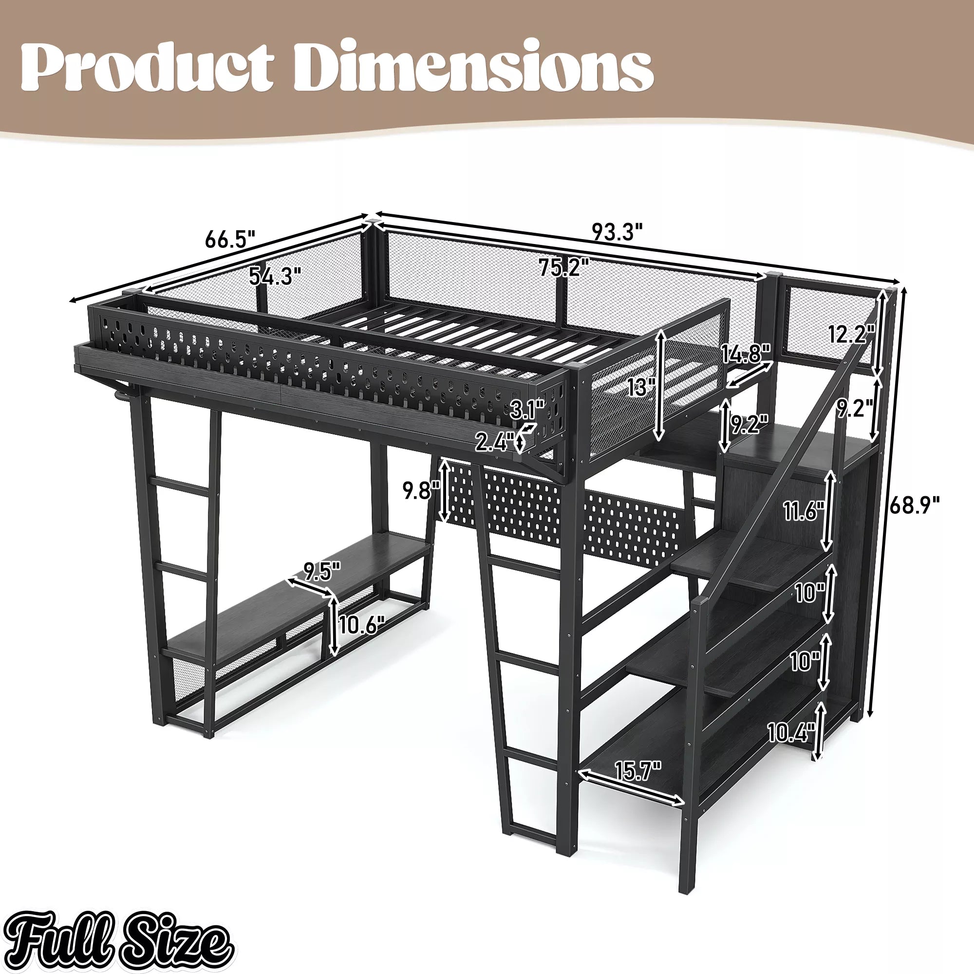 Full size gaming loft bed dimensions