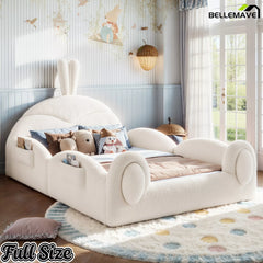 Full size kids upholstered floor bed with rabbit headboard