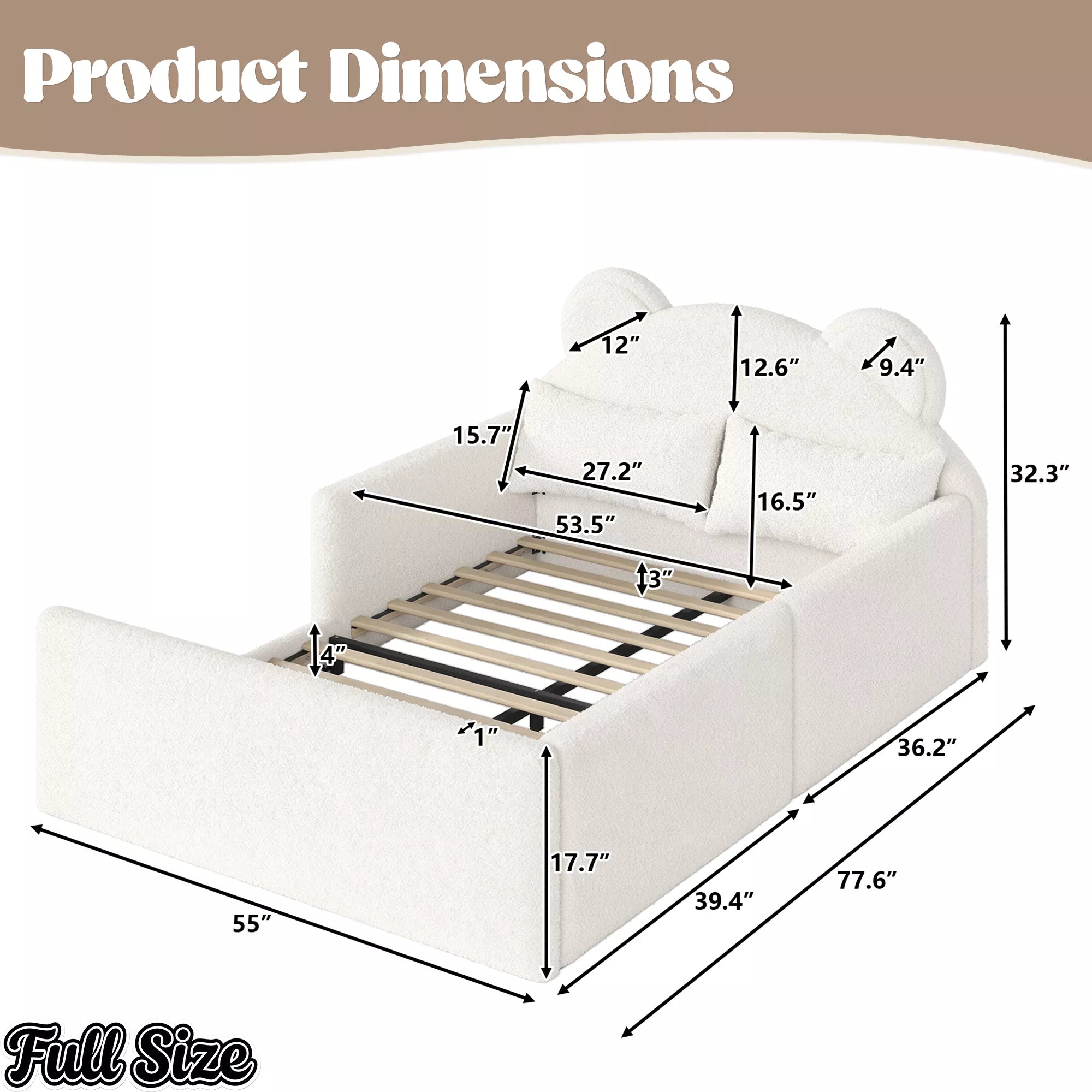 Full size bear shaped upholstered kids bed dimensions