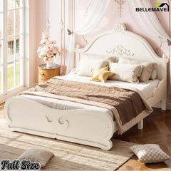 Full Size Vintage Carved Platform Bed in White Finish