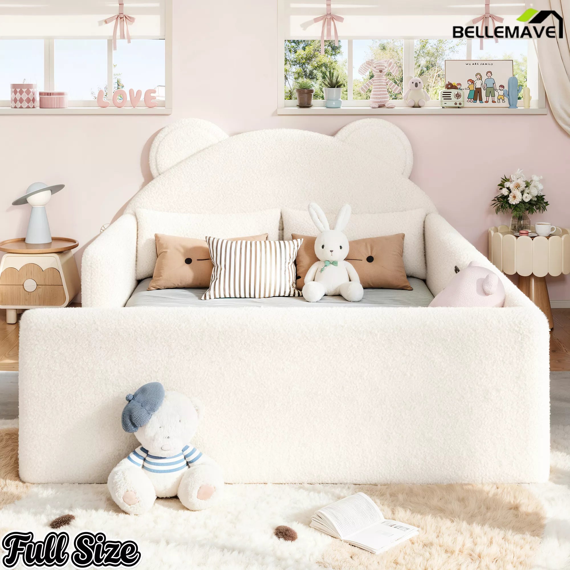 Full size teddy fabric floor bed for kids bedroom