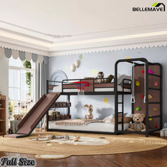 Full metal loft bed with slide and climbing wall activity design