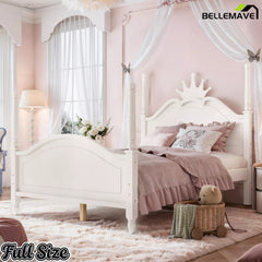 White full size bed frame with curved footboard