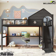 Full loft bed with LED lights and workstation