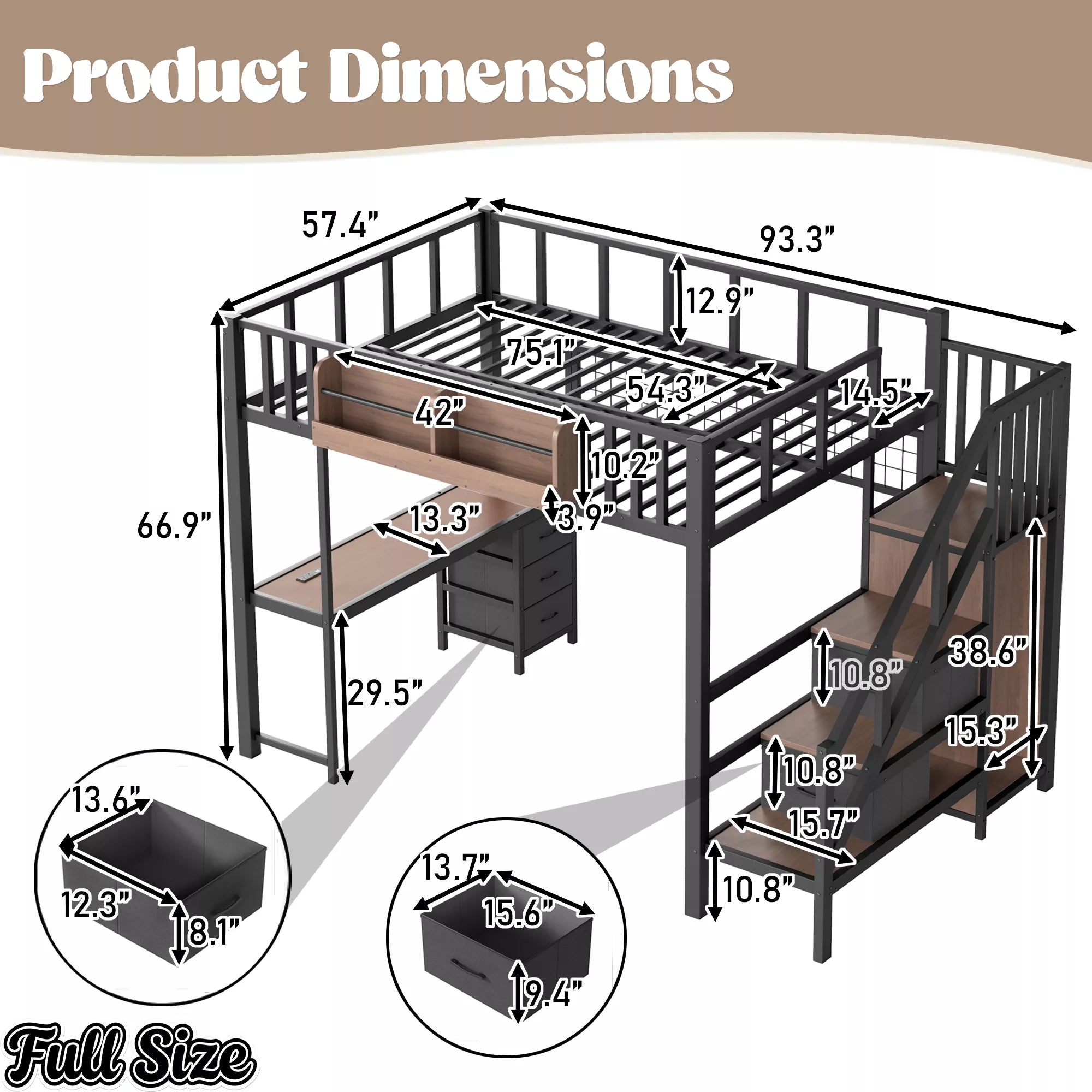 Black Full Size Multi Functional Loft Bed for Teens