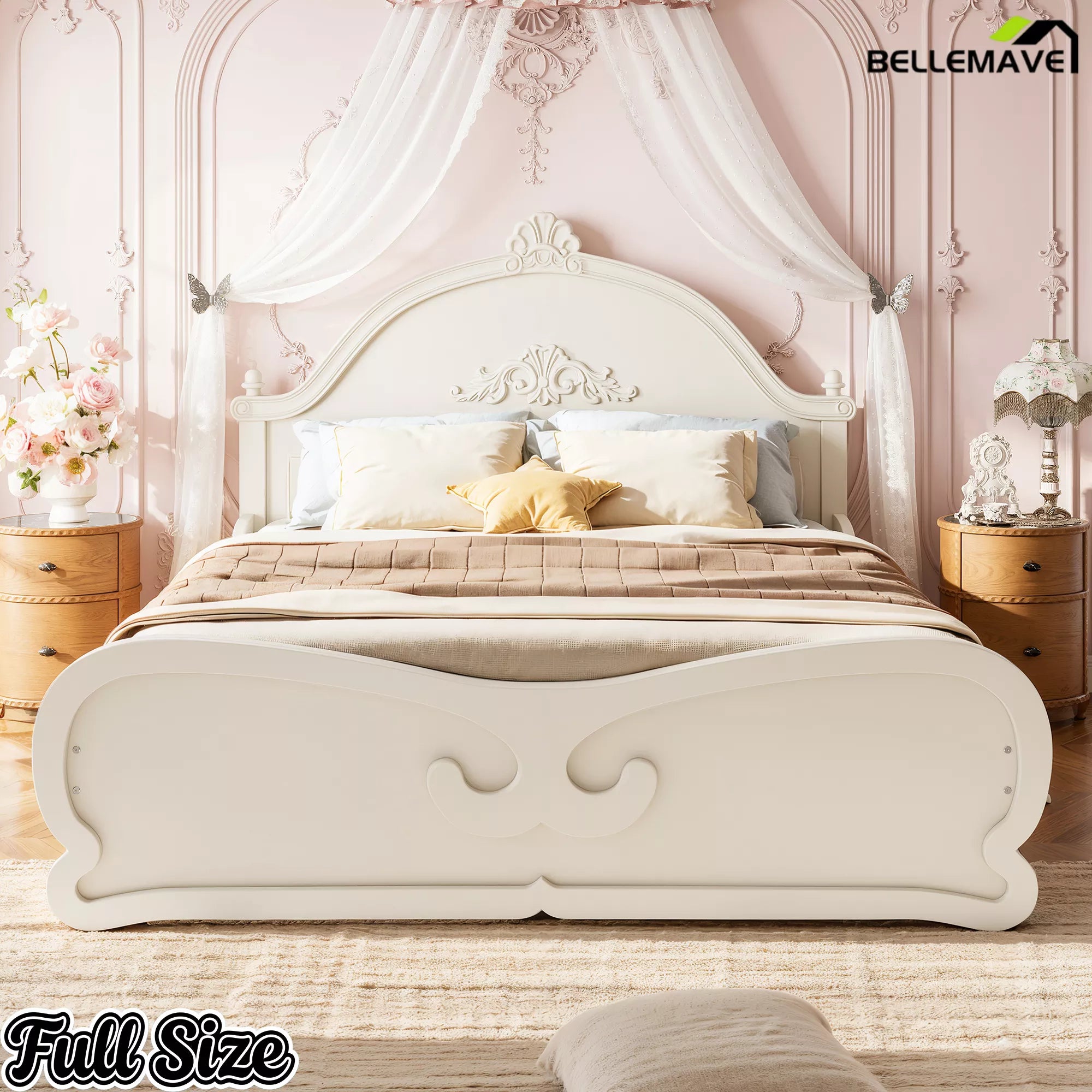 Full Size Solid Wood Platform Bed with Headboard