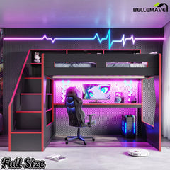 full size loft bed gaming workstation setup