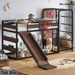Full metal loft bed frame with slide and climbing wall for children's room