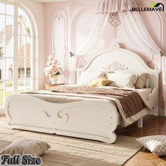 Full Size Low Profile Platform Bed with Carved Design