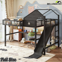Full loft bed with desk storage and slide