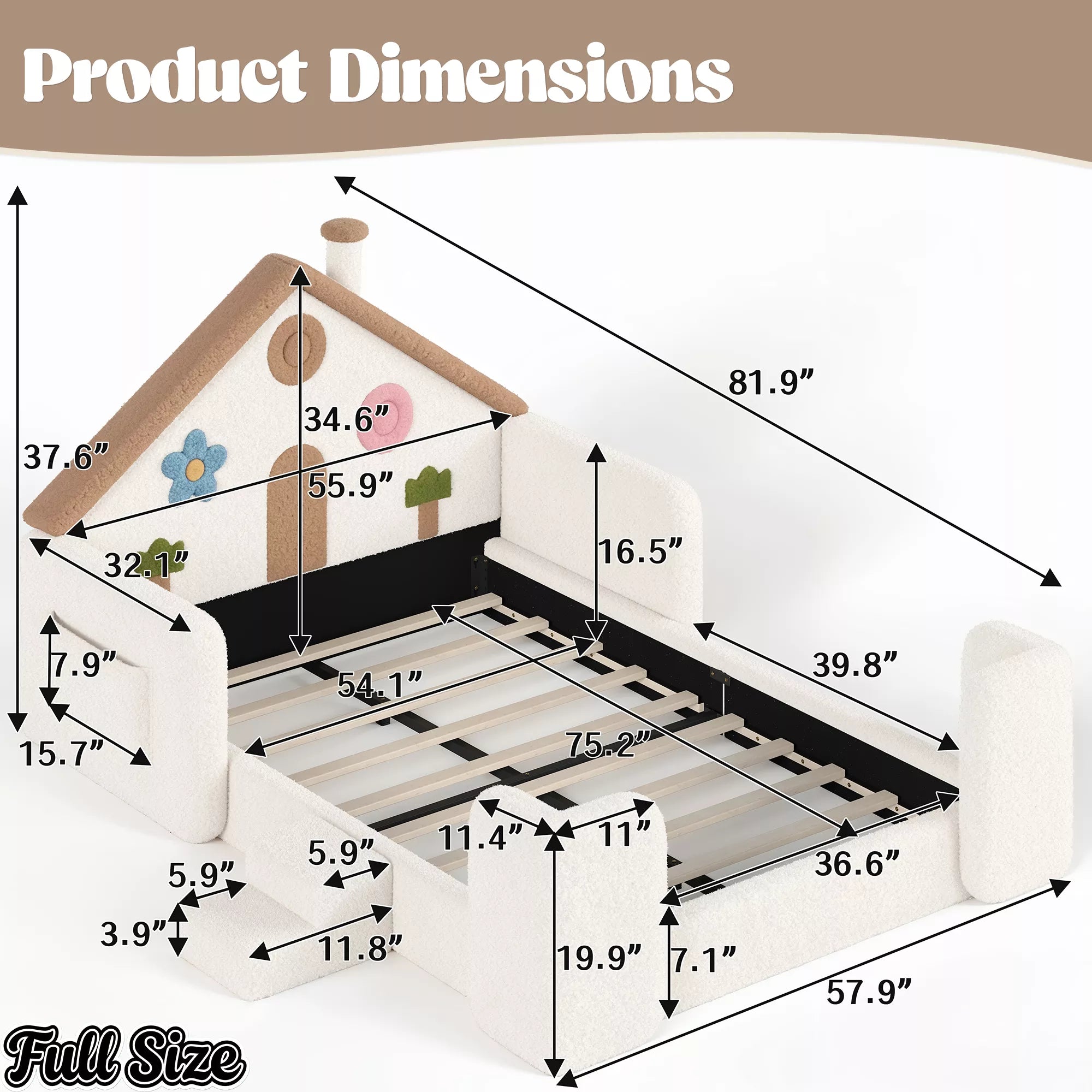 Full size house floor bed dimensions and measurements