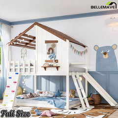 Full size playhouse loft bed with slide and ladder