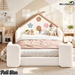 Full size upholstered house floor bed front view