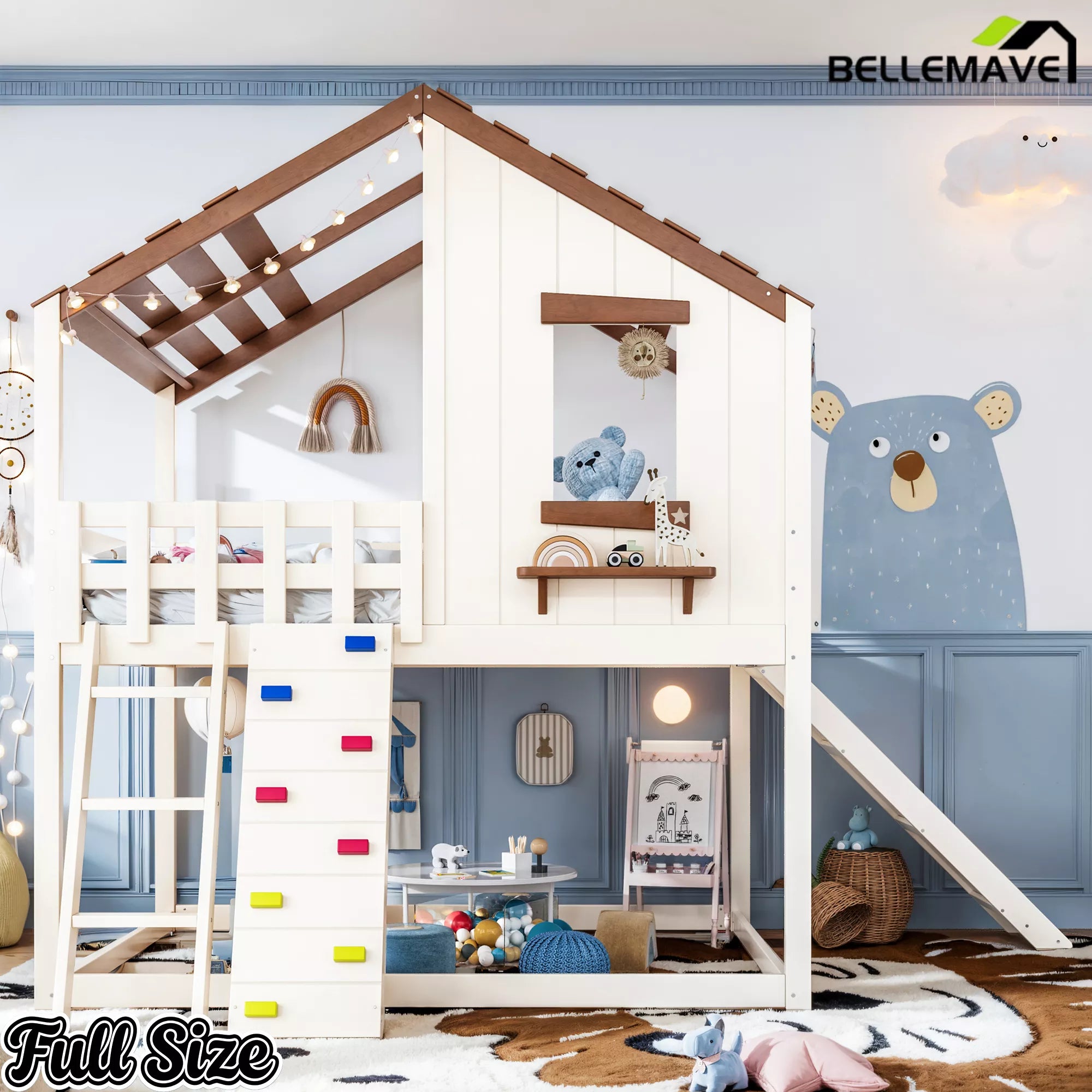 Full house loft bed with window and roof design
