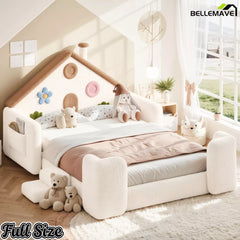 Full size house floor bed in kids bedroom