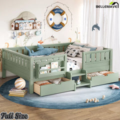 Bellemave® Kids Bed with Built-In Bookshelves, Storage Drawers & Staircase