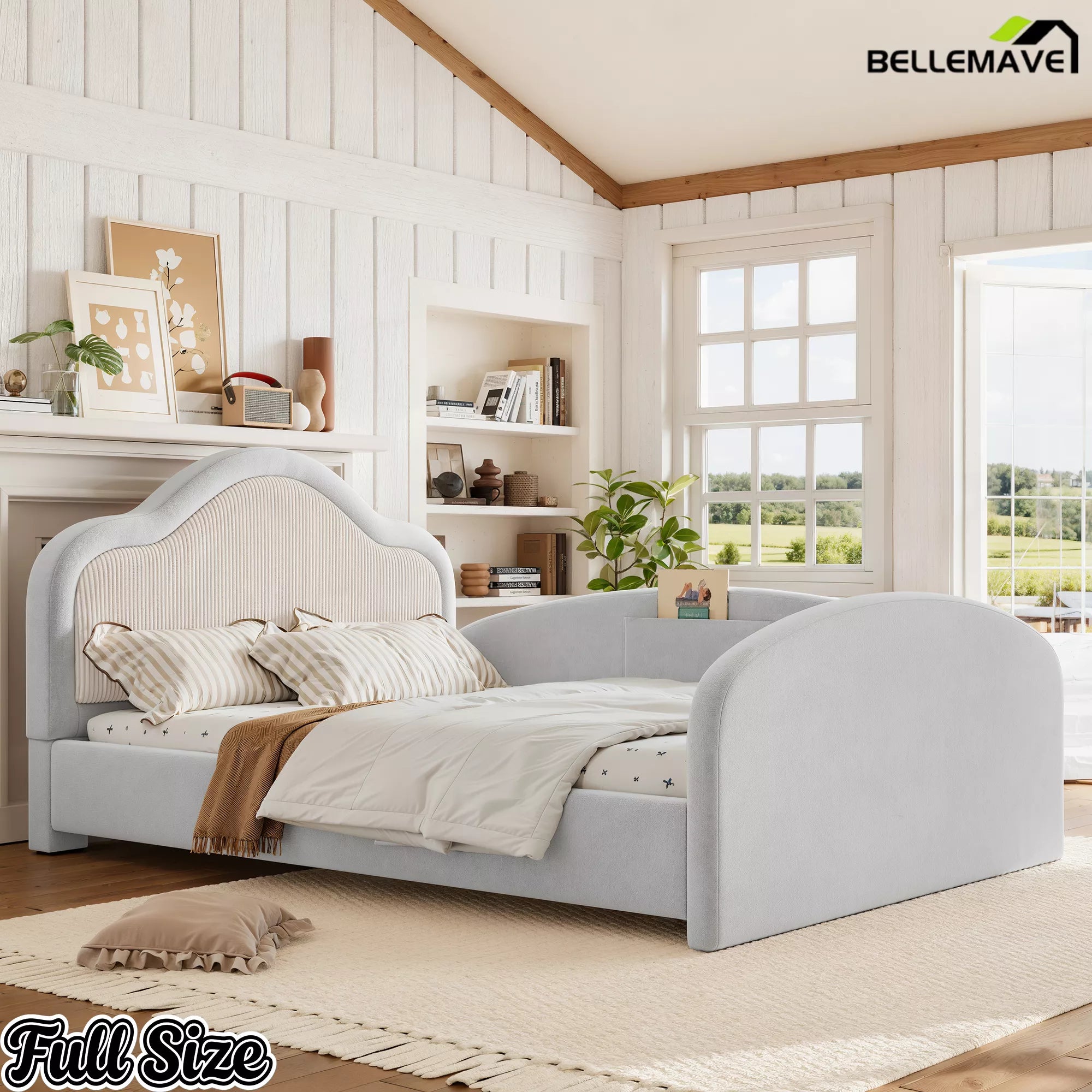 Full Size Low Floor Upholstered Bed Gray