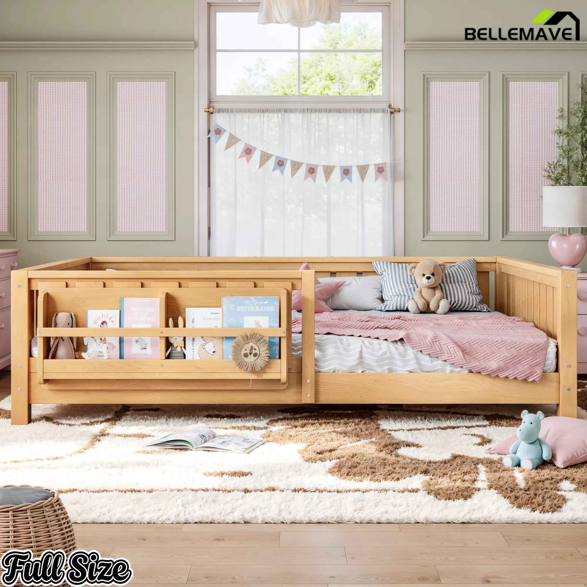 Natural wooden Montessori floor bed with low profile frame