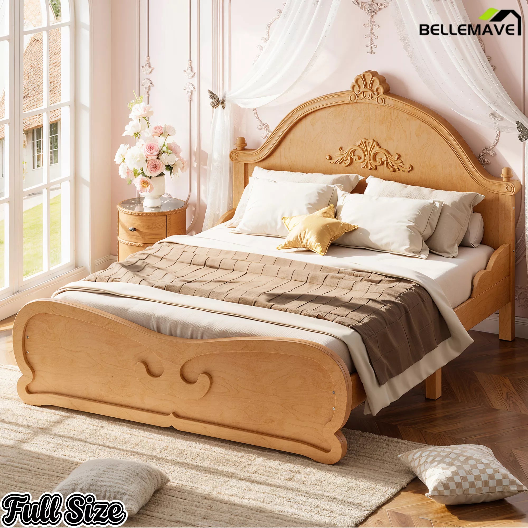 Full Size Natural Wood Platform Bed Dimensions and Measurements