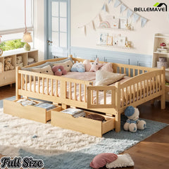 natural kids platform bed with storage drawers