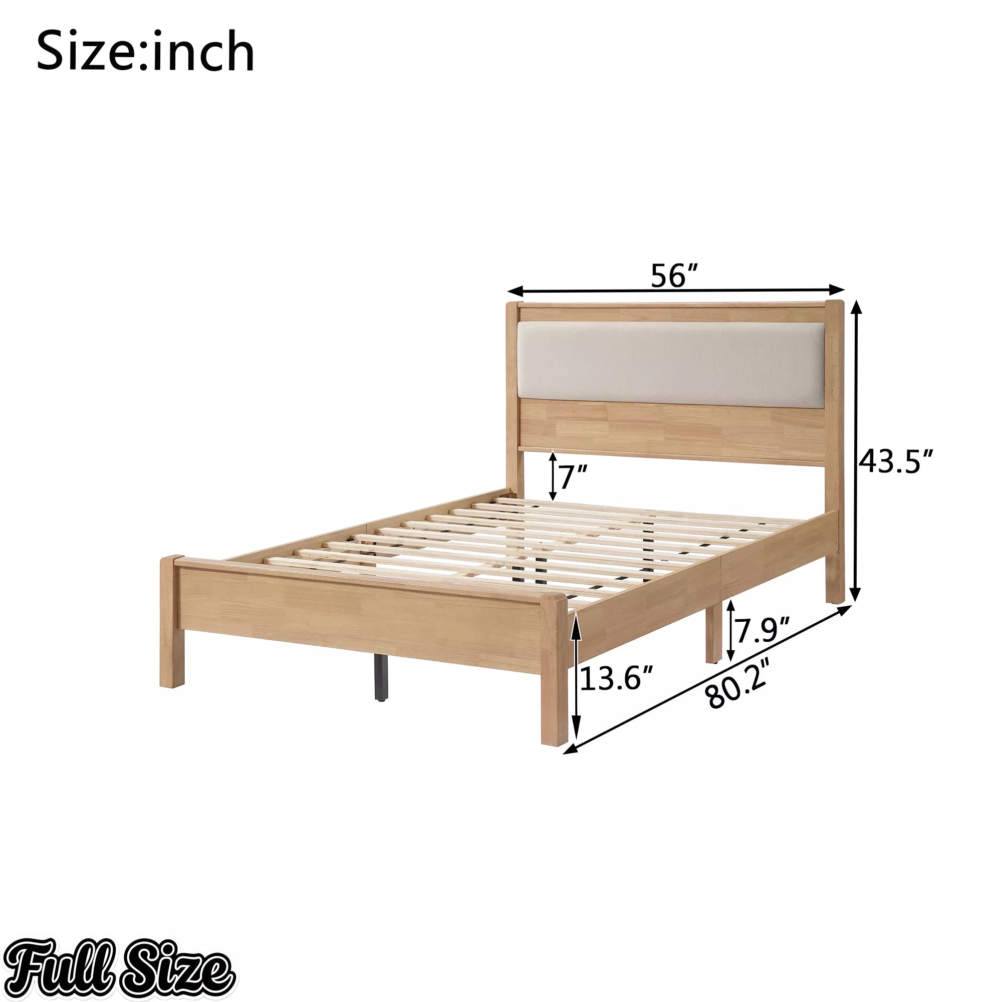 Full bed frame dimension diagram showing overall measurements and under-bed clearance