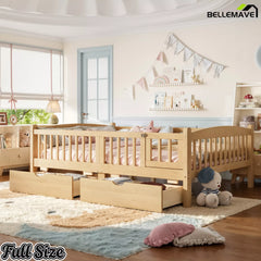 natural children's platform bed with guardrails