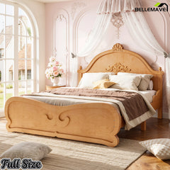 Natural Wood Full Size Platform Bed with Headboard