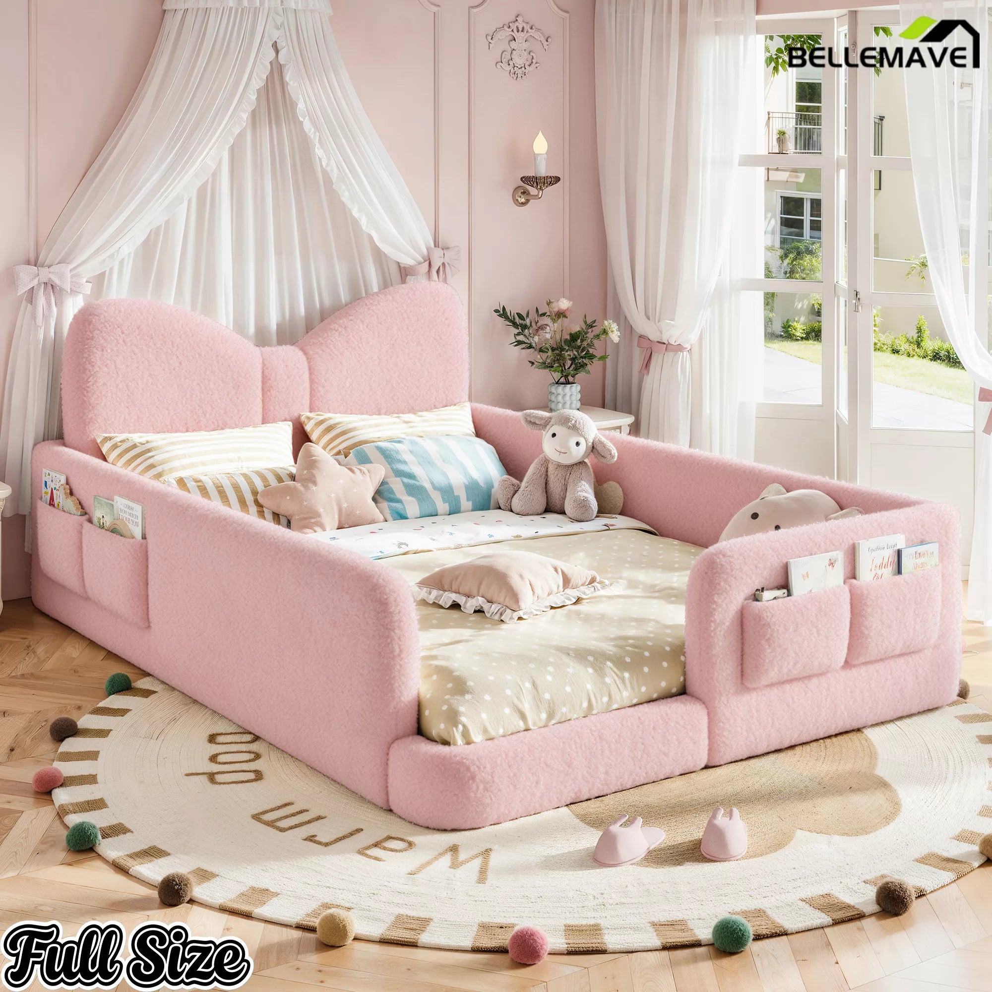 pink full size platform bed frame for children's bedroom