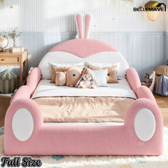 Full Size Kids Upholstered Platform Bed with Rabbit Headboard Front View