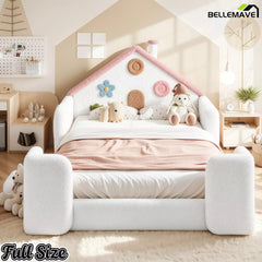 Pink and white upholstered house floor bed