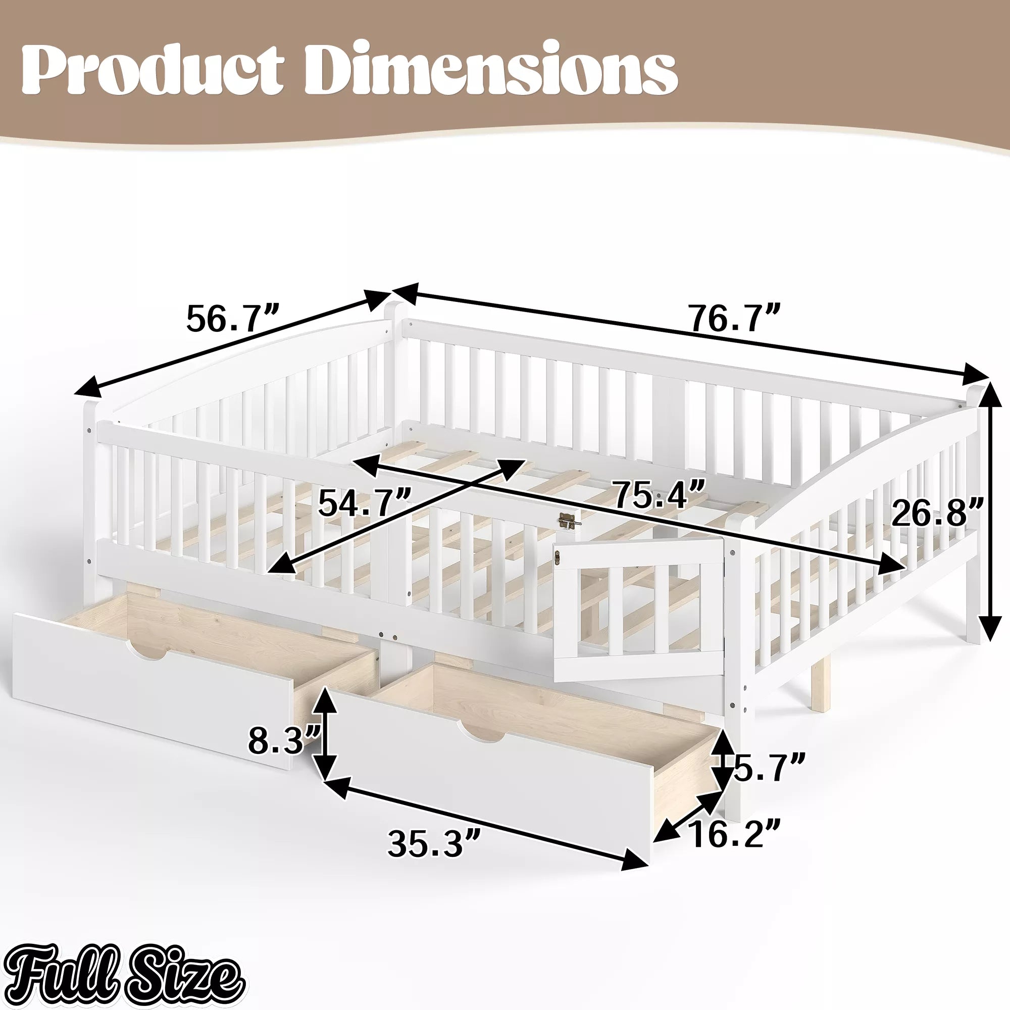 white kids platform bed with dimensions