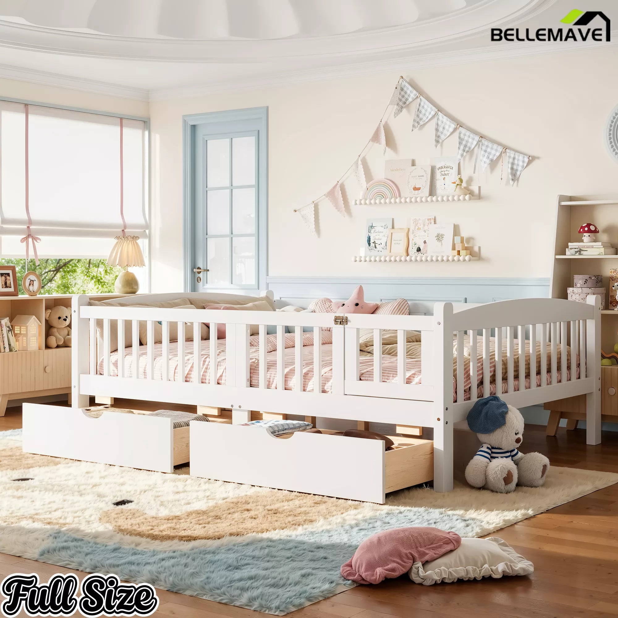 white kids platform bed in bedroom