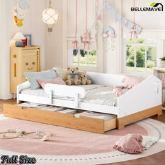 Wood floor bed frame with removable guardrail