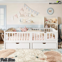 white children's platform bed with drawers