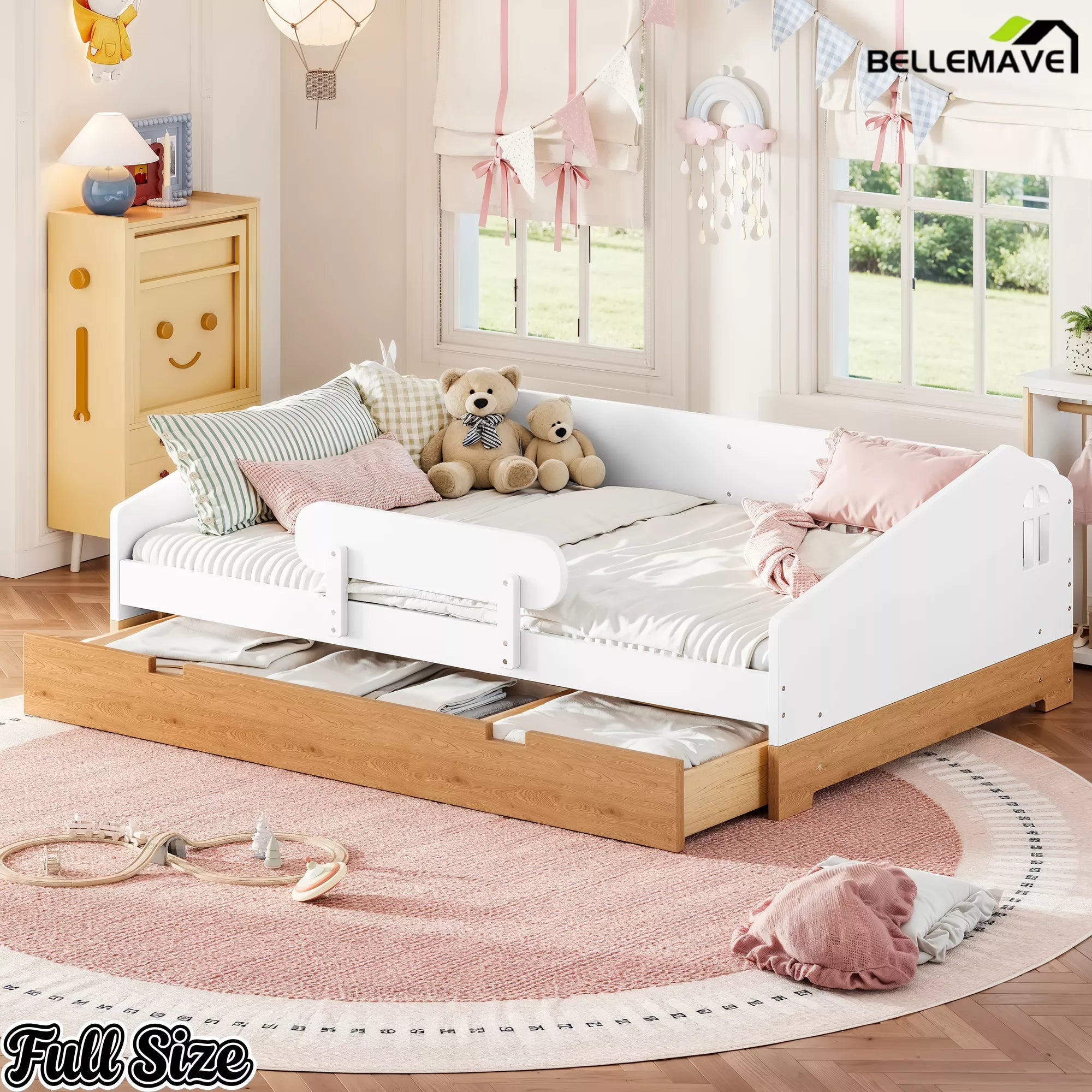 White house design floor bed with drawers