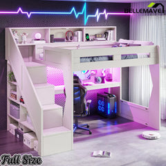 full size loft bed frame with storage staircase