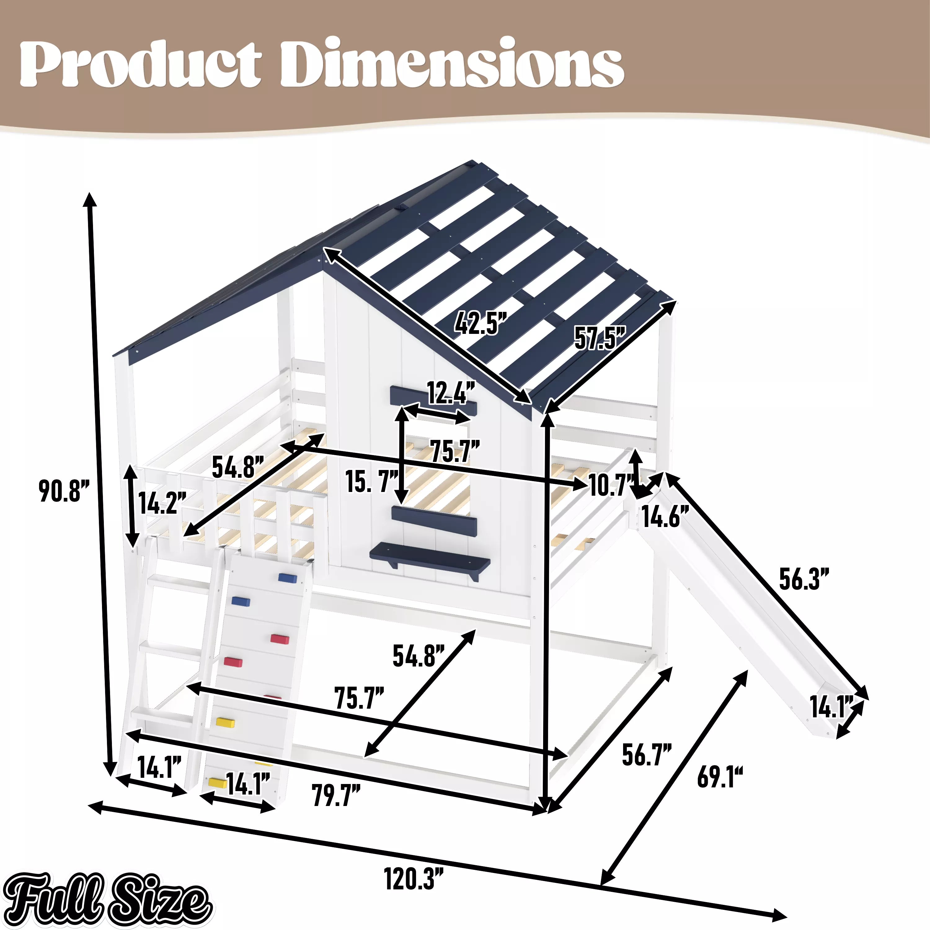 Full loft bed dimensions with house roof structure