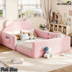 Pink and white bear shaped upholstered kids bed